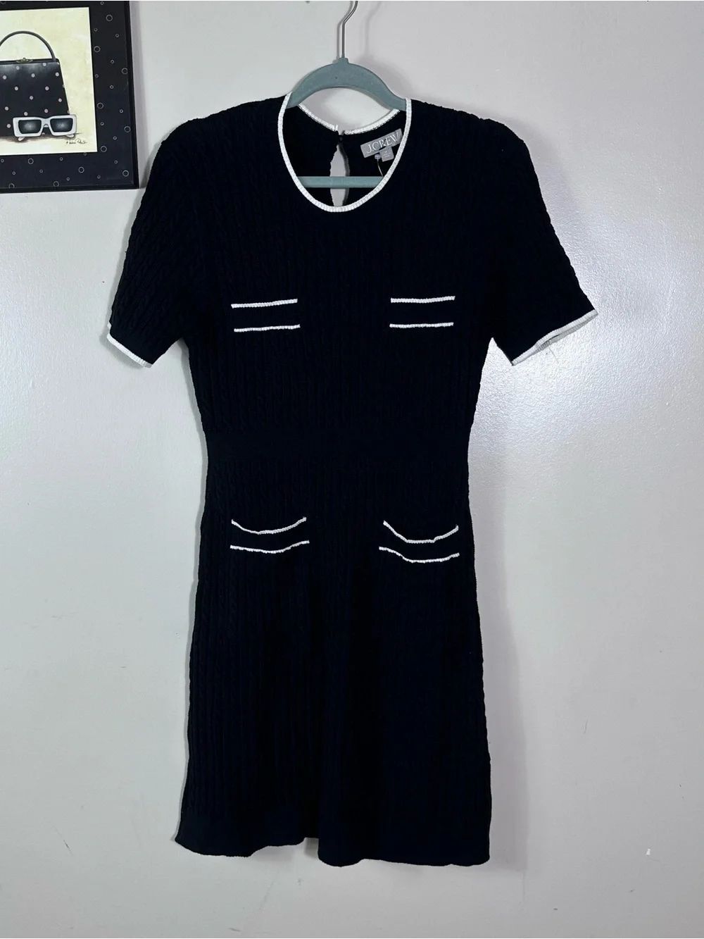 J. Crew Navy Cable-Knit Midi Dress with White Trim - Picture 3 of 11